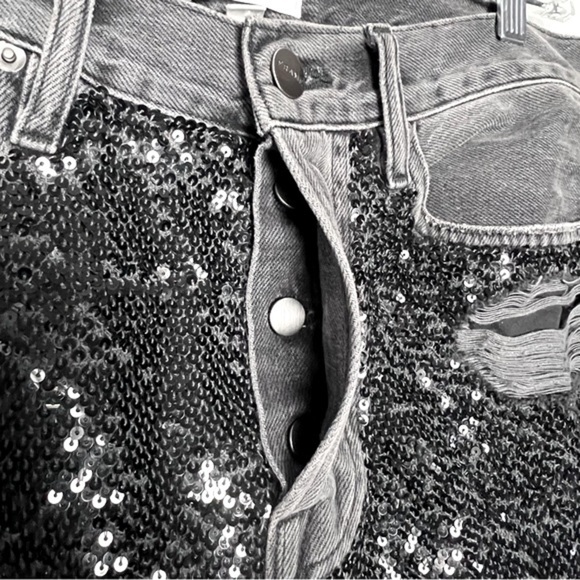 FRAME Gray Denim Sequin Basque Rip Distressed High Rise Button Fly Crop Jeans 27 - Picture 7 of 16